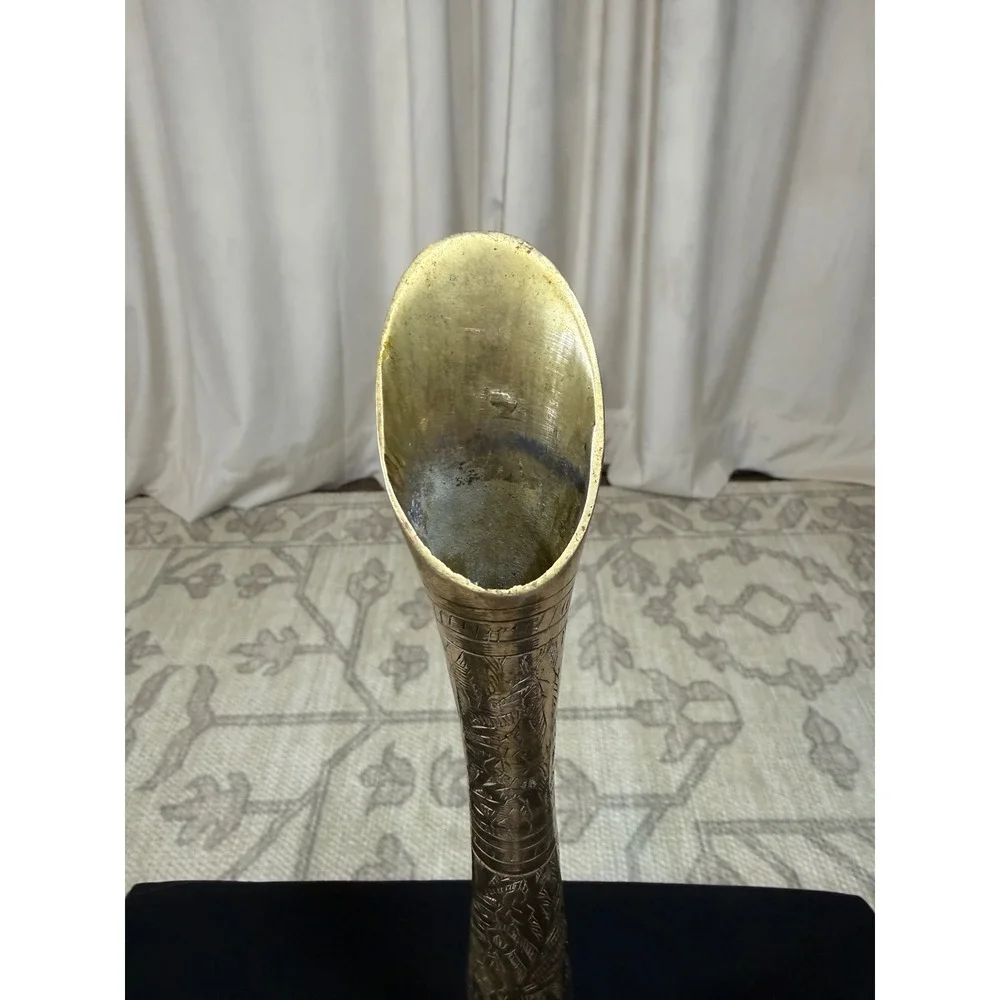 VTG Solid Brass Floral Hand Engraved Long Neck 14